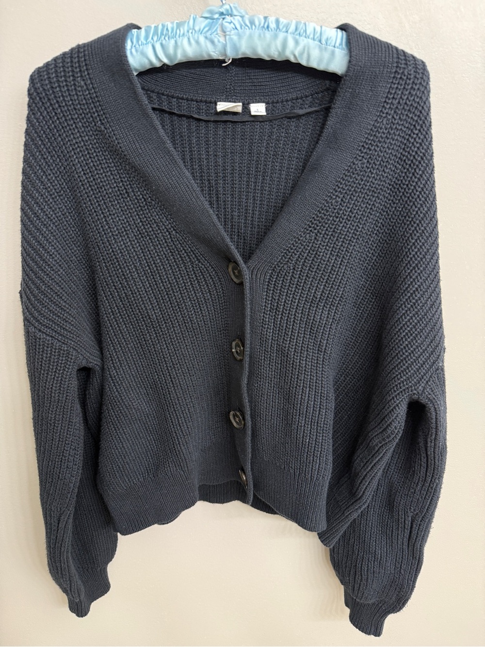 Gap Black Chunky Knit Boxy Pullover Sweater Women's L 100% Cotton